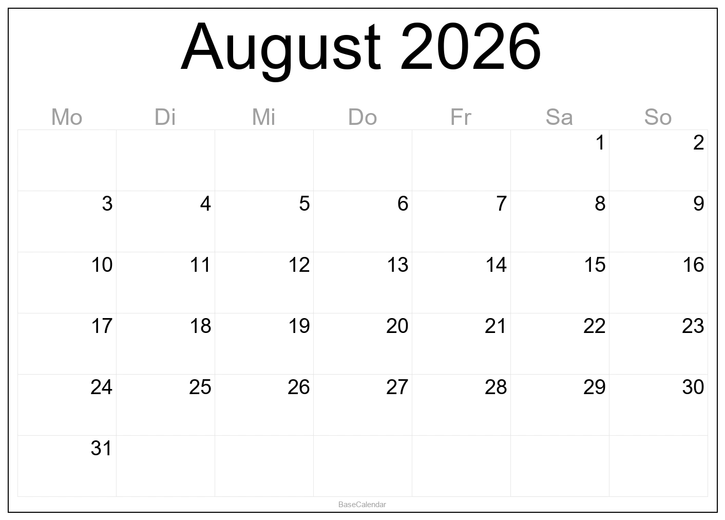 August 2026 Calendar
