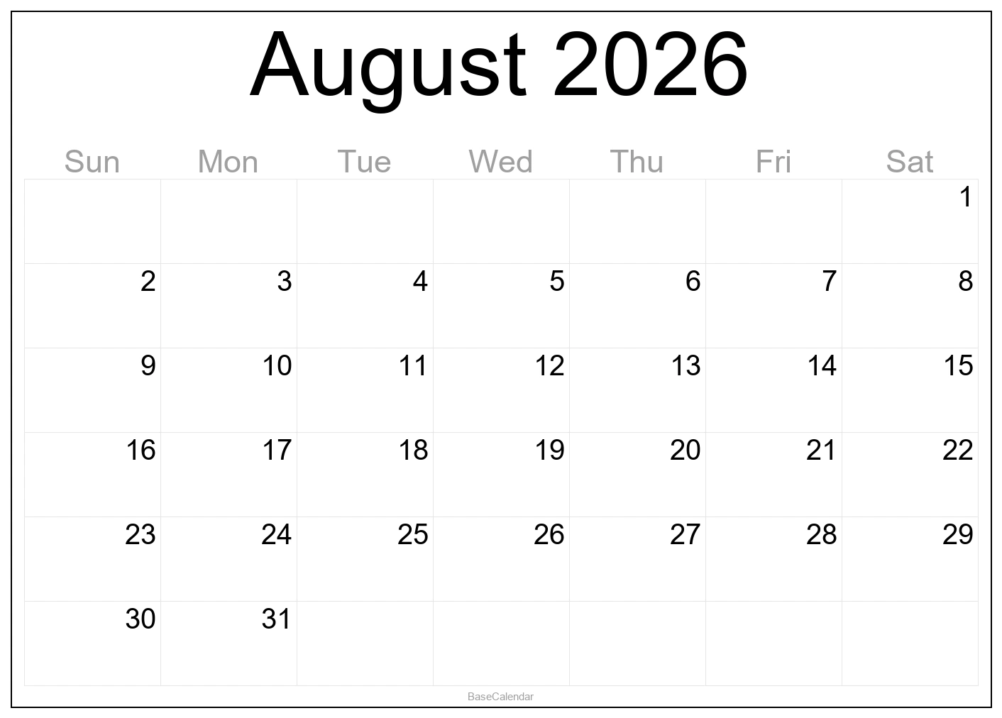 August 2026 Calendar