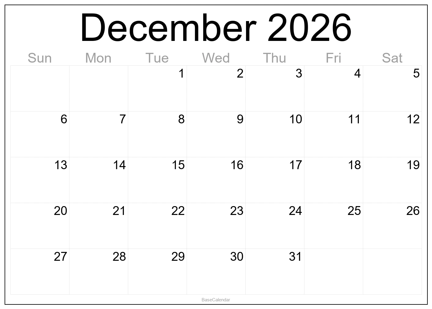 December 2026 Calendar