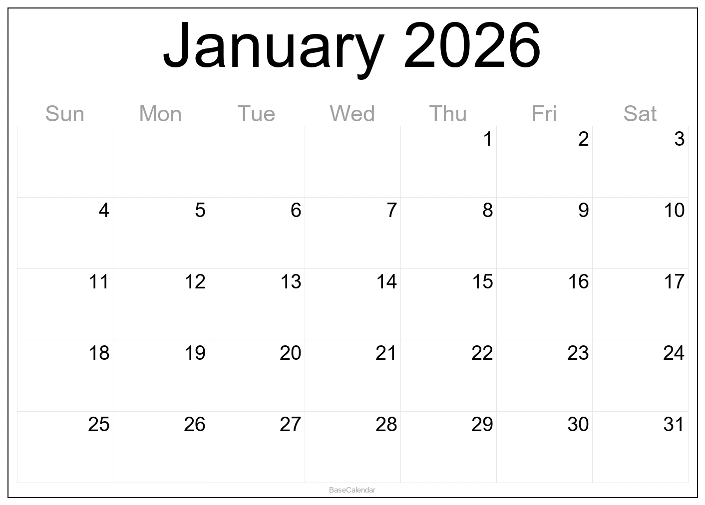 January 2026 Calendar