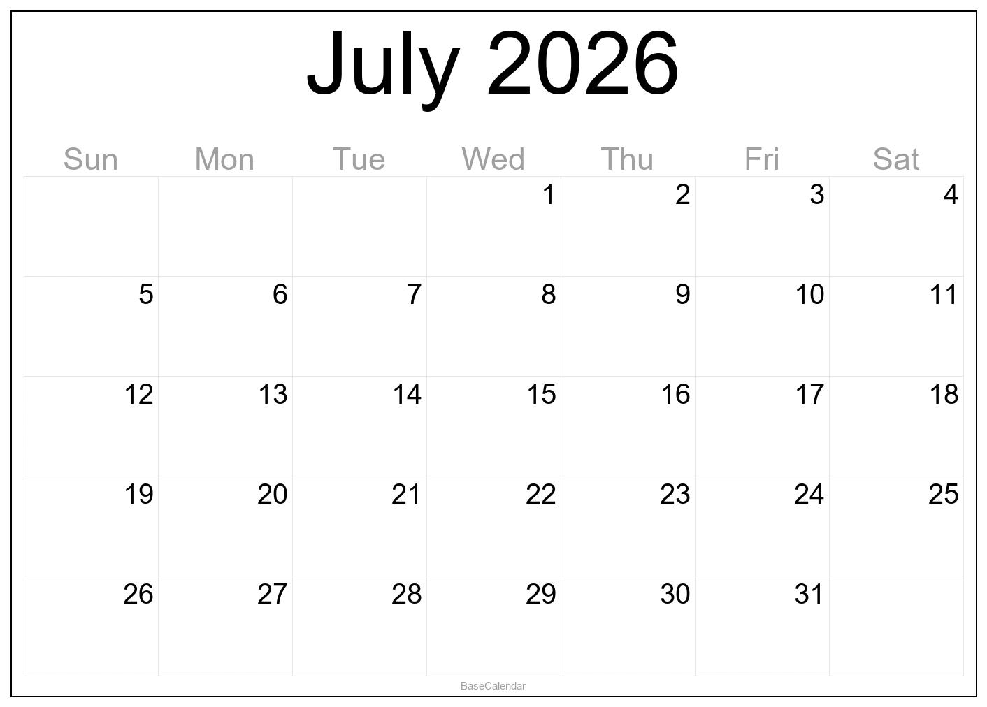 July 2026 Calendar