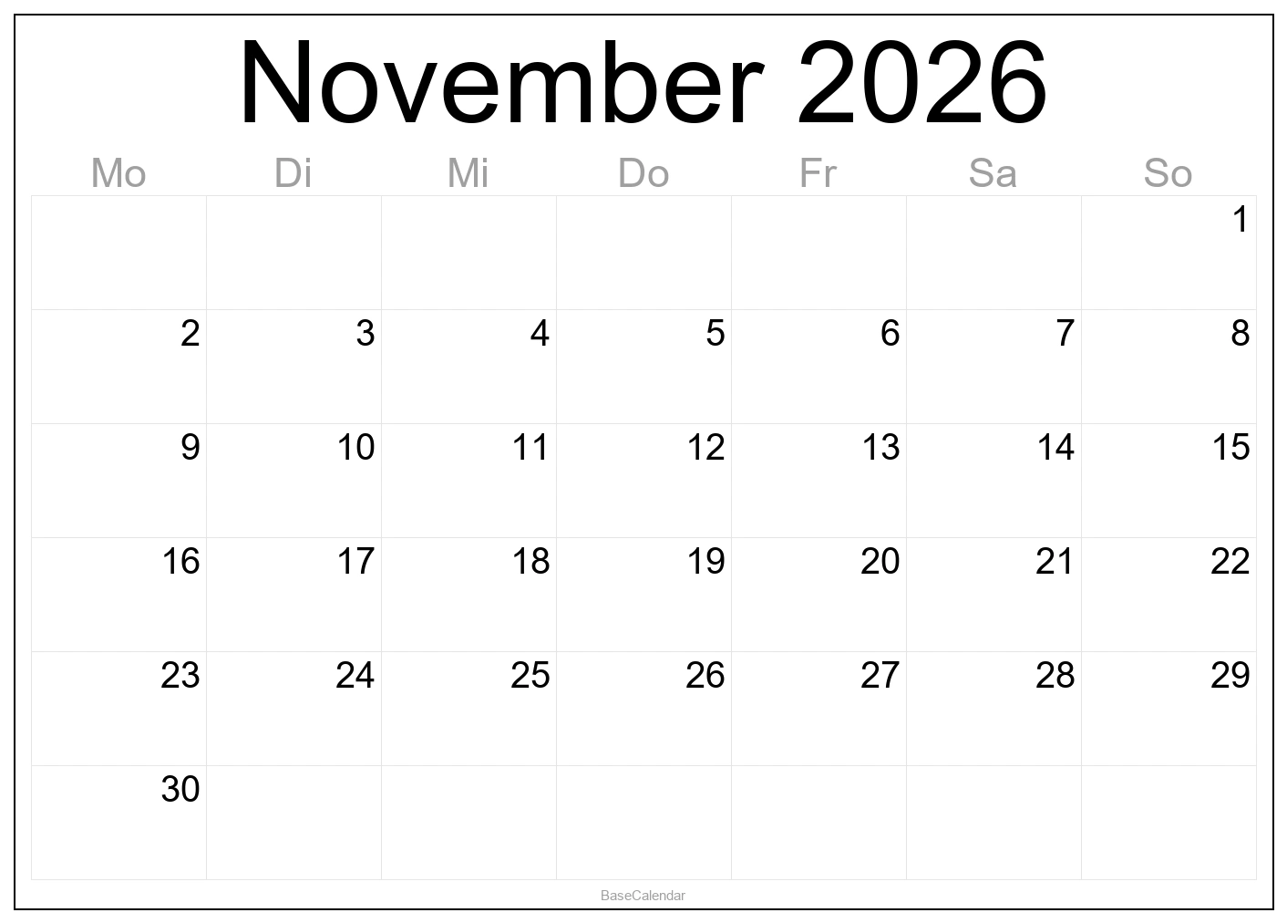 November 2026 Calendar
