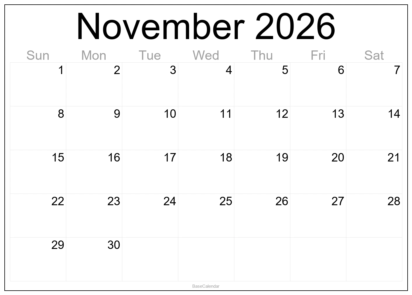 November 2026 Calendar