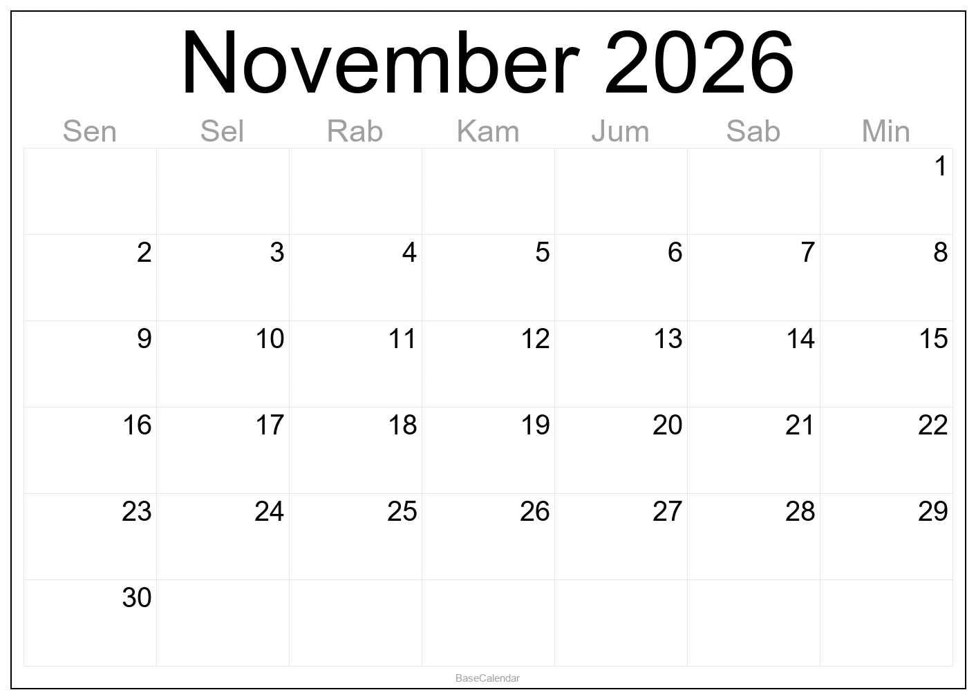 November 2026 Calendar