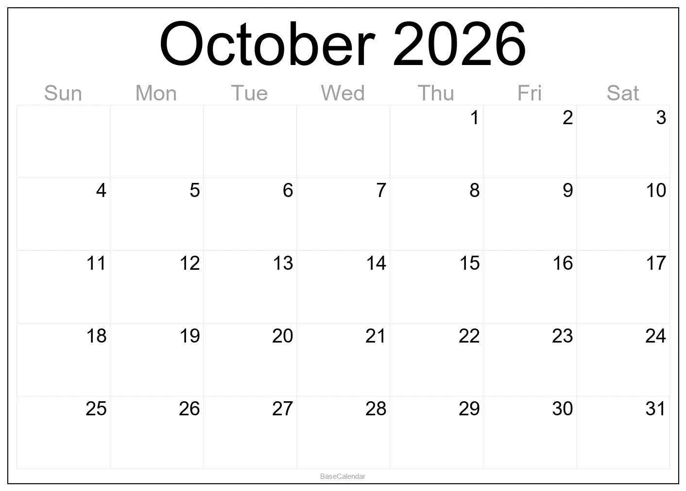 October 2026 Calendar