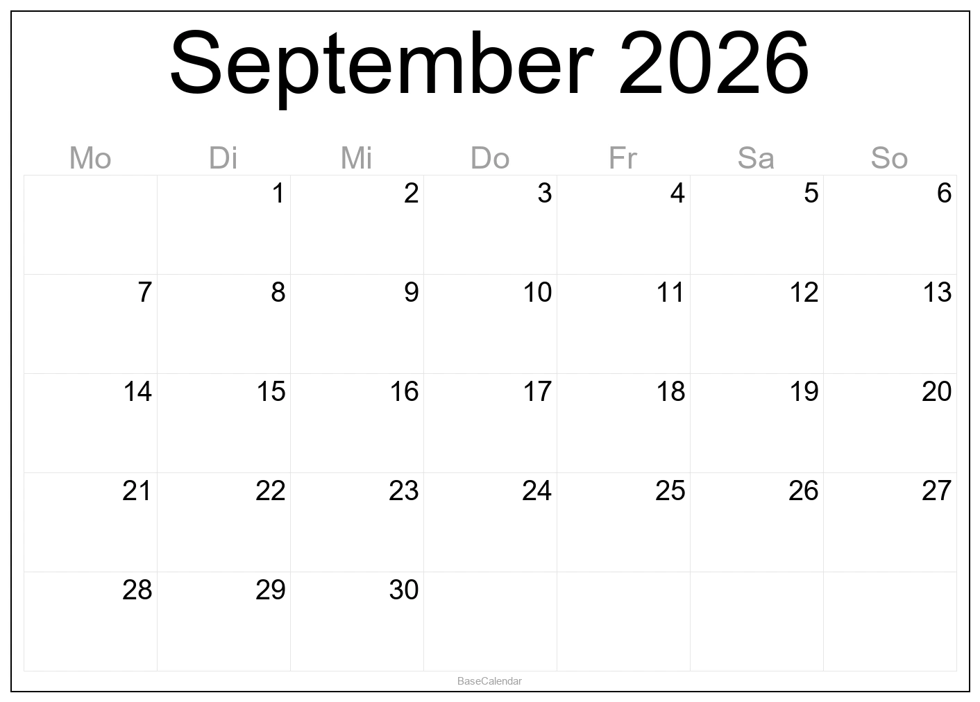 September 2026 Calendar