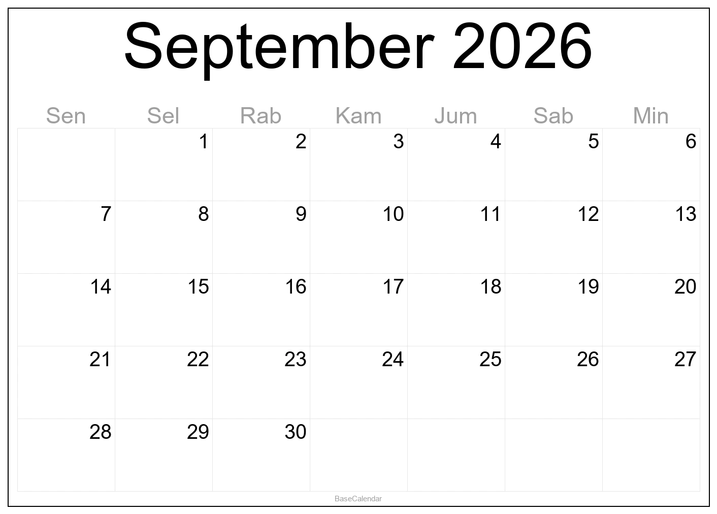 September 2026 Calendar