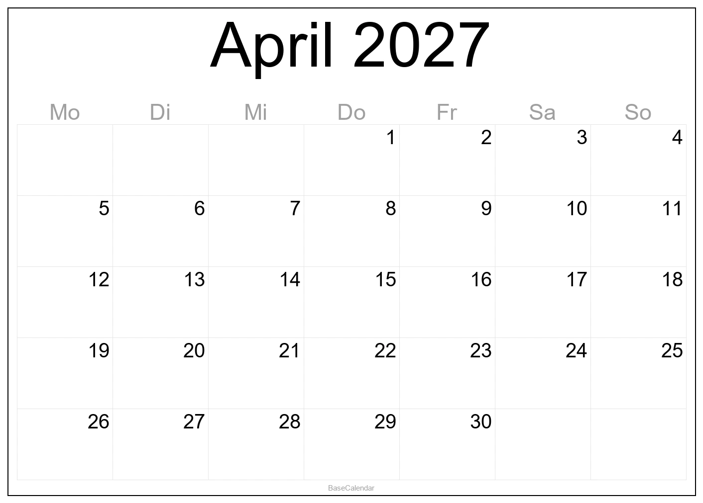 April 2027 Calendar