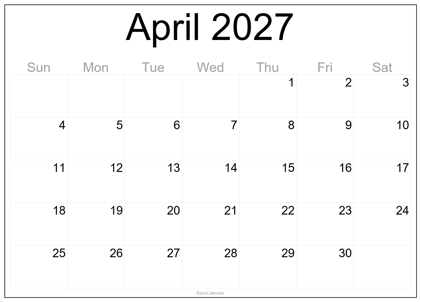 April 2027 Calendar