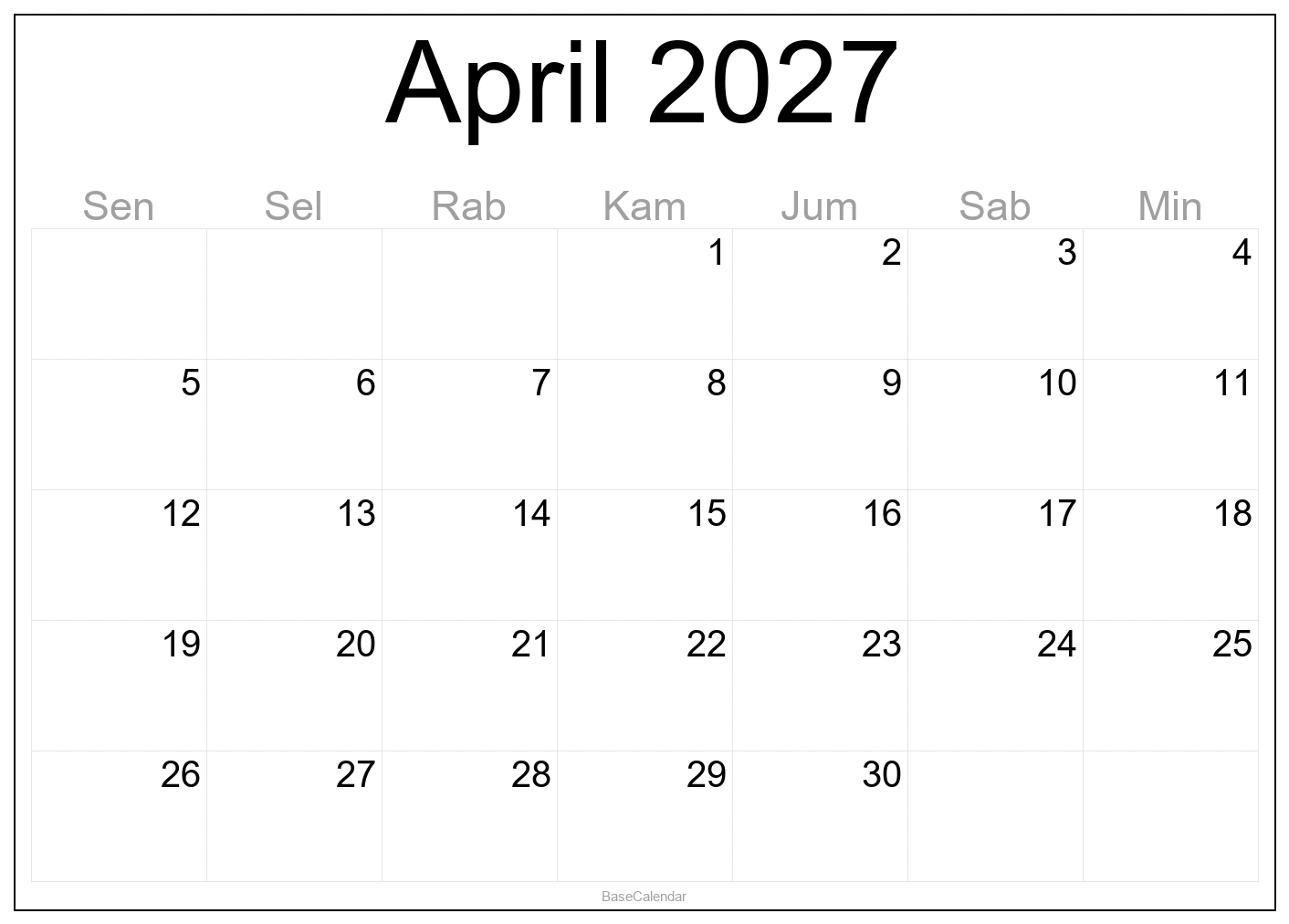 April 2027 Calendar