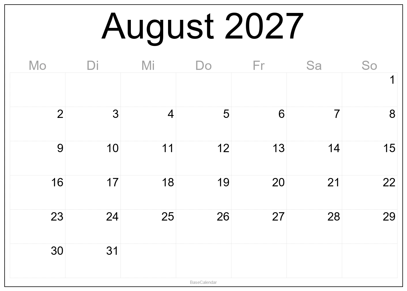 August 2027 Calendar