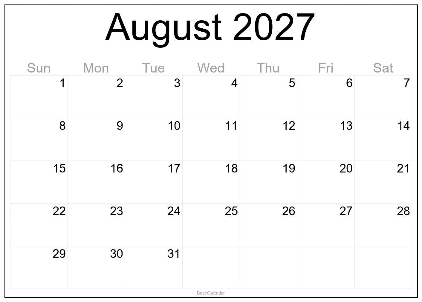 August 2027 Calendar