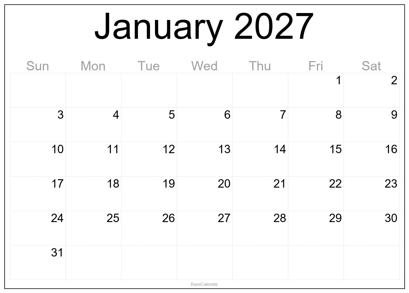 January 2027 Calendar