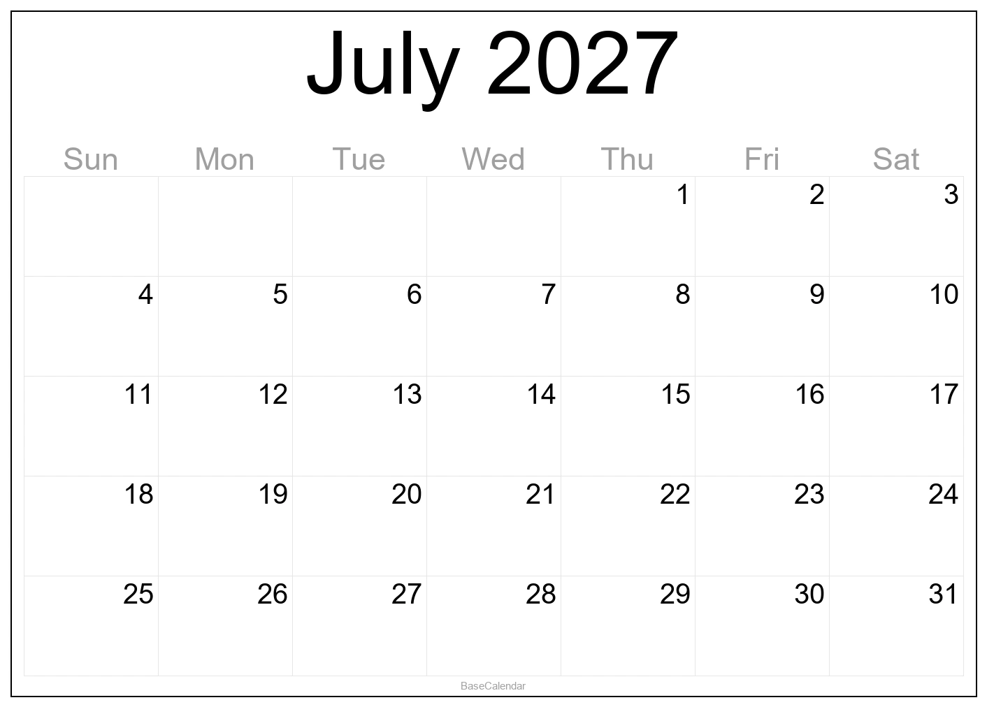 July 2027 Calendar