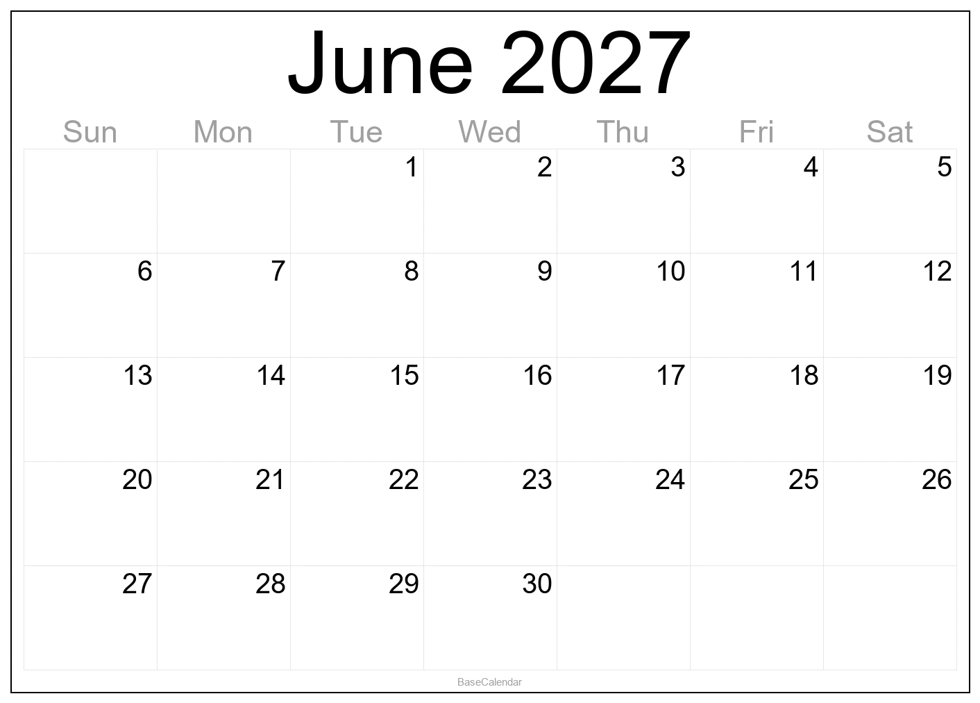June 2027 Calendar
