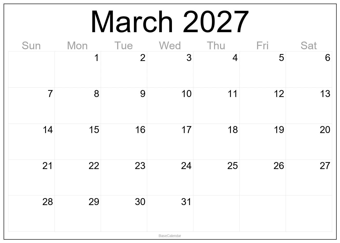 March 2027 Calendar