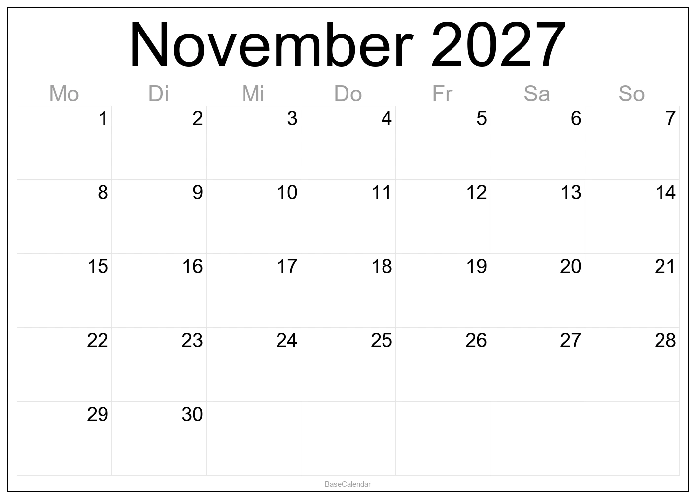 November 2027 Calendar