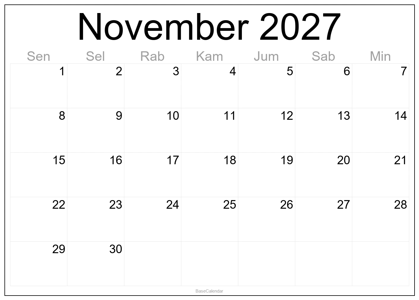 November 2027 Calendar