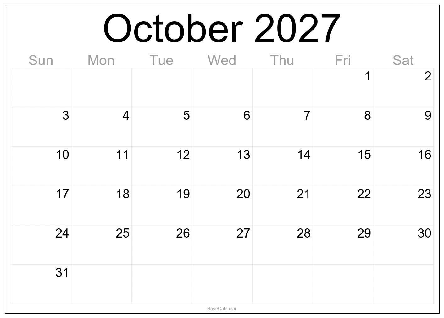 October 2027 Calendar