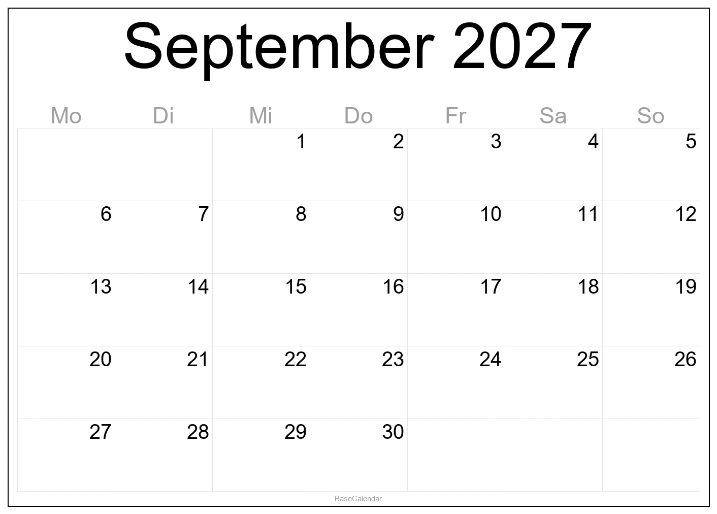 September 2027 Calendar