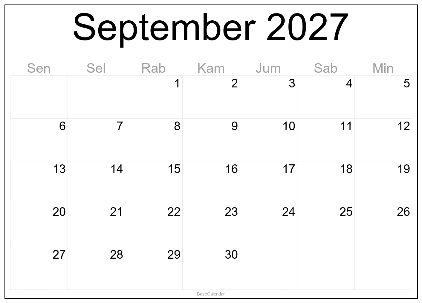 September 2027 Calendar